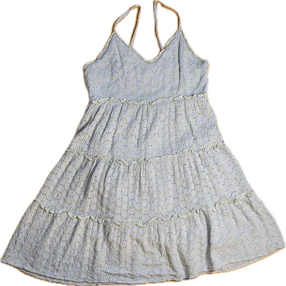 Light Blue Eyelet Mini Sundress with Spaghetti Straps
